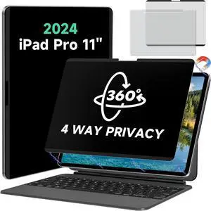 Magnetic 360° Privacy Screen Protector for iPad Pro 11 Inch 2024 M4 (5th Generation) Case Friendly Blue light Blocker Anti-glare Filter, Removable Film Support Apple Pencil-A2836 / A2837 / A3006