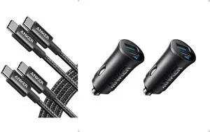 Anker USB C Cable (6FT, 2Pack) with 2-Pack Car Charger