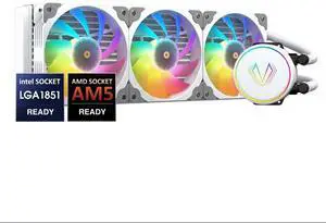 Vetroo V360 Liquid CPU Cooler, 3X 120mm Addressable RGB Pump & PWM Fans, 360mm Radiator 290W TDP AIO Water Cooling w/Controller Hub for Intel LGA 1851/1700/1200 AMD AM5/AM4, for Gaming Console - White