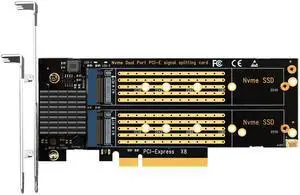 GLOTRENDS PA21 Dual M.2 NVMe to PCIe 4.0 X8 Adapter Without PCIe Bifurcation Function, Support 22110/2280/2260/2242/2230 Size (PCIe Bifurcation Motherboard is Required)