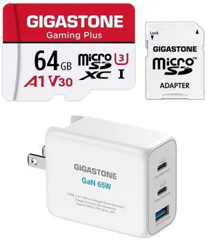 Gigastone 64GB Micro SD Card, Gaming Plus with 65W USB C Charger GaN Power Pro PPS Multiple Port Intelligent Power Allocation