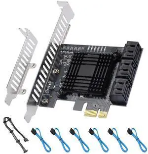 ACTIMED PCI-E X1 to SATA 3.0 Controller Card, 6-Port SATA III 6Gbps Expansion Cards, Supports PCI-Express (1X 4X 8X 16X) Slot, Support SSD and HDD, for Windows/XP/MAC/Linux