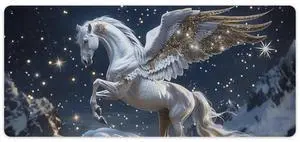 QEOPGNE White Horse Large Mouse Pad Gaming Pegasus Fantasy Horse Mousepad Big Aesthetic Animal Desk Mat Extended Keyboard Computer Pad Office Desk Organizers and Accessories 35.4 x 15.7 Inch