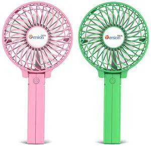 VersionTECH. Portable Handheld Fan 2Pack, Pink+Green Powerful 180° Foldable Rechargeable Clip Fan with 3 Speeds