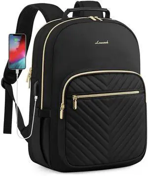 LOVEVOOK Laptop Backpack for Women, Travel Computer Work Bags with 17-inch Laptop Compartment, College School Student Bag Teen Backpacks For Girls, Hiking Outdoor Carry On Backpack Purse, Black