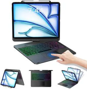 OPAKIT Keyboard Case for iPad Air 13-inch (M2) 2024 & Pro 12.9-inch 6th Generation 2022, Trackpad, 360° Rotatable, 7-Colors Backlit Wireless Keyboard for iPad Pro 12.9''(5th/4th/3rd Gen), Black