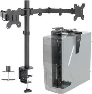 VIVO Dual 13 to 27 inch LCD Monitor Mount and Under Desk and Wall PC Mount Kit, Heavy Duty, Fully Adjustable Stand and Computer Case Holder (Bundle)