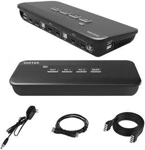 4x2 HDMI KVM Switch Dual Monitor, KVM Switch Keyboard Video Mouse Peripheral Sharing Switch with 2 USB 2.0 Hub, Supports Hotkey Switch for 2 PCs and 2 Monitors
