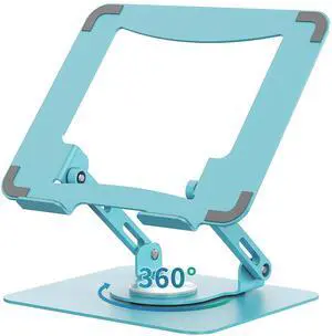 SOUNDANCE Laptop Stand with 360° Rotating Base, Ergonomic Computer Riser for Desk, Adjutable Height Muti-Angle, Foldable Laptop Mount, Stable Metal Holder Support 10-15.6" Notebook PC, Blue