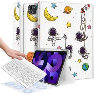 Uppuppy for iPad Air 11 inch Case 2024 - Air 5th/4th Generation 10.9, Pro 11 Case with Keyboard Pencil Holder Tablet Cover Folio Women Girl Cute Kawaii Astronaut for iPad Air 11 2024 (M2), Pro 11