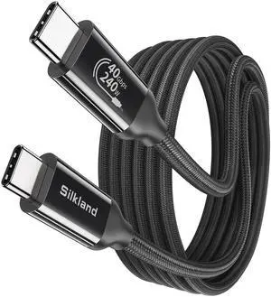 Silkland USB 4 Cable for Thunderbolt 4 [10FT/3M], 40Gbps Data Sync, 8K/5K@60Hz, 240W Fast Charging, USB C Thunderbolt Cable, Compatible for MacBook, iPhone 16, iPad, SSD, Docking, eGPU, Black