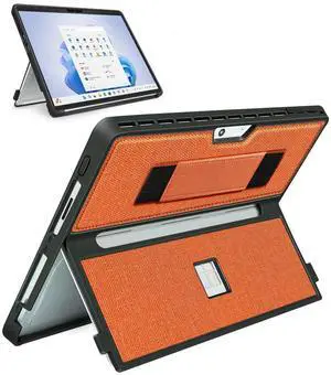 SSS·GRGB Case fit Microsoft Surface Pro 11/10/9/8 13-Inch, with Stent Cover, Hand Strap, All-in-one Rugged Case Compatible with Type Cover Keyboards, Orange