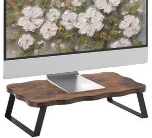 Monitor Stand Riser, Wooden Computer Stand for Desk, Wood and Steel Multi-Purpose Desktop Storage Laptop Riser Desk Shelf for Computer, Laptop, PC, Printer, 15.75 x 9.45 x 3.94 Inch Length (Brown/2 Pc