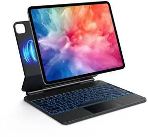 OMOTON Magnetic Keyboard Case for iPad Pro 13 inch (M4) 2024 (A2925/A2926/A3007) only, with Pencil Holder, Multi -Touch Trackpad, Magnetic Stand, 7 Colors Backlight Wireless Bluetooth Keyboard, Black