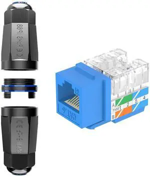 VCELINK RJ45 Cat6 Keystone Jacks UL-Listed Blue 10-Pack with Blank Waterproof Keystone Coupler Box IP68 5-Pack