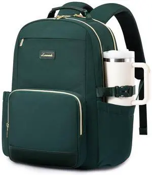 LOVEVOOK Laptop Backpack for Women with Pouch Pocket for Large Capacity Cup,17 Inch Laptop Computer Bag Travel Backpack Purse,Waterproof Work Business Backpack College Teacher Bags,Dark Green