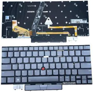 New Keyboard for Lenovo ThinkPad X1 Yoga Gen 8 8th Laptop with TrackPoint and Backlight SN20Z77374-F PK131U81B10 US Layout Frameless (Grey)