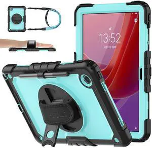 SEYMAC stock Tablet Case for Lenovo Tab M11 (TB-330FU/TB-330XU) 11 inch Drop-Proof Protection Cover with 360° Rotate Stand & Strap [Pen Holder] & Screen Protector/K11/Xiaoxin Pad 2024, Sky Blue+Black