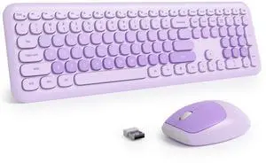 Surmen Cute Purple Keyboard and Mouse Wireless Silent, Full-Size Retro Typewriter Wireless Quiet Keyboard Mice Set Low-Noise 2.4GHz for Computer, Desktop, Laptop(6-Diary Purple)