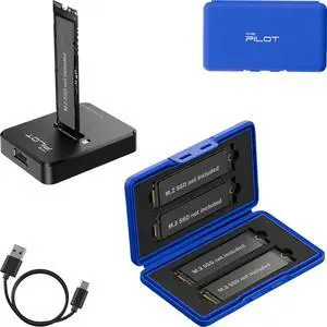 AMZPILOT M.2 NVMe & SATA to USB C Docking Station Plastic + 4 Slots M.2 2280 2260 2242 2230 Storage Box Blue, Eco-Friendly Shockproof Water-Resistant M.2 SSD Holder with Label & Notepaper