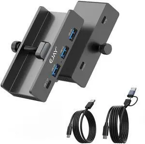 EJAY Mountable 4Ports USB3.0 HUB Alu Desktop Clamp Type C USB3.0 Splitter for Desk/Monitors with Extra Power Supply Port,59inches Data & 39inches Power Cables-5Gbps(BJ-3A1C-BK)
