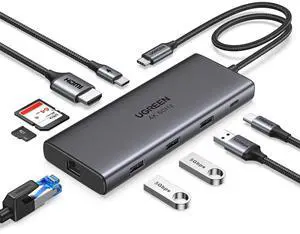 UGREEN Revodok Pro 109 USB C Hub 9 in 1 10Gbps USB C 3.2 & USBA 3.2 4K HDMI, 100W Power Delivery, SD/TF Card Reader Gigabit Ethernet for MacBook Pro/Air, iPhone 16 15 Pro/Max, Thinkpad and More