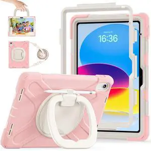 LX-SUNCX Case for iPad 11th Generation 11" (A16) 2025,iPad 10th Generation 10.9" 2022,Shockproof Cover for Kids with Screen Protector,Rotating Stand,Pencil Holder,Shoulder Strap (Sakura Pink)