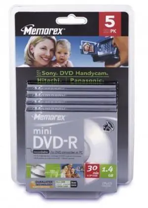 Memorex Mini DVD-R 8cm, 1.4GB Disc, with Jewel Box, 5 Pack