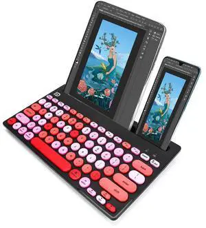 HUO JI Wireless Keyboard Multi-Device, Bluetooth and 2.4G Dual Mode for iPad, Switch to 3 Devices for Cellphone, Tablet, PC, Smart TV, iOS Android Windows, Black Pink