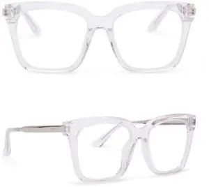 DIFF Bella Designer Blue Light Blocking Square Glasses Women Oversized UV400, Clear Crystal