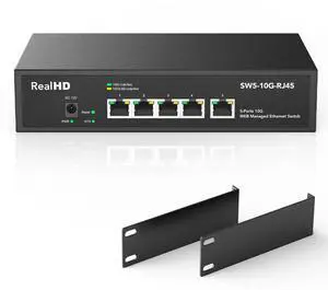 5 Port 10Gb RJ45 Web Managed Ethernet Network Switch, 5 x 10 Gigabit Base-T Port | 10Gbps Multi-Gig Swicth Support 5G-2.5G-1G-100M | 19 Inch Rack Mount | 100G Bandwidth | Metal Casing | Built-in Fan