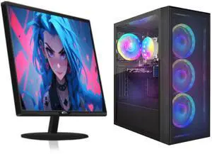 STGAubron Gaming PC Bundle with 24 inch FHD LED Monitor-Intel Core I7 8th up to 4.1G, Radeon RX 580 8G, 16G DDR4, 512G SSD, RGB Fan x4, Windows 11 Home
