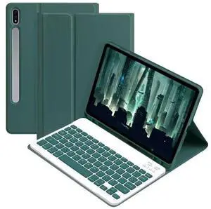 AnMengXinLing Galaxy Tab S9FE/S9/S8/S7 Tablet Case with Keyboard, Candy Colors Slim Protective Cover with Magnetic Detachable Keyboard with S Pen Holder for Galaxy Tab S9 11"/S9 FE 10.9"Teal