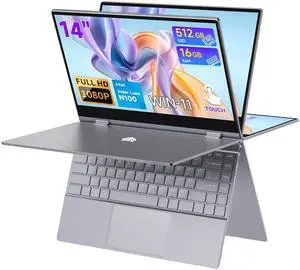 Bmax Laptop 2 in 1 Touchscreen 14", 16GB LPDDR5 RAM 512GB SSD, Intel Celeron N100 Quad Core Processor(up to 3.4GHz), Touch Screen Laptop, Backlit Keyboard, FHD IPS, Thin Metal Body Y14