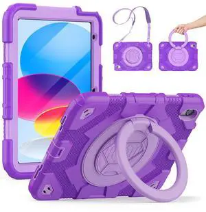 SCSVPN for iPad (A16) 11th/10th Generation Case 11 inch 2025/10.9 inch 2022, Rugged Shockproof Protective Silicone Case for Kids Girls w/Pencil Holder, Rotate Stand & Handle, Shoulder Strap - Purple