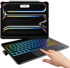 typecase Touch Keyboard Case for iPad Pro 11-inch(M4) 2024,Wireless Keyboard with 11 Colors Backlight,360°Rotatable Protective Case with Pencil Holder,Multi-Touch Trackpad,Thin&Light,Black
