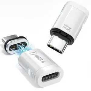 USB C Magnetic Adapter (2 Pack), 240W USB Type C Male to Female Adapter Extender Compatible with Thunderbolt 3/4, Support up to 240W Charging, 40Gbps Data Transfer and 8K@60Hz Video, White