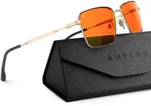 ANYLUV Blue Light Blocking Glasses Men, Metal Rectangle Frame Working Glasses, Lightweight Anti Eyestrain Eye Protection
