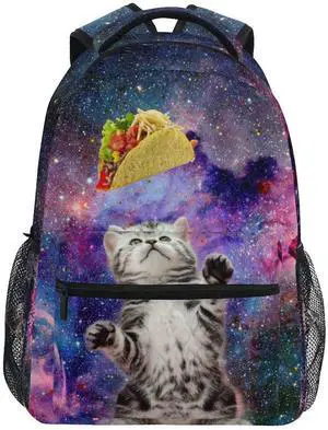 Glaphy Taco Cat Galaxy Backpack for Boys Girls Kids, Laptop Book Bag Lightweight Travel Hiking Camping Daypack