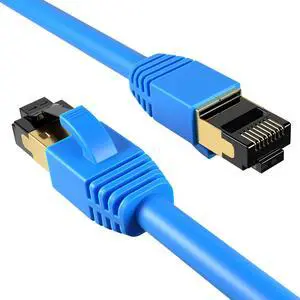 Cables Direct Online Cat8 Blue 50FT SFTP Ethernet Patch Cable 40Gbps 2000Mhz Connection 26AWG Shielded Copper RJ45 Connectors for Modems, Routers, Networks