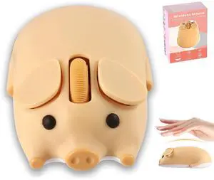 Wireless Mouse, Cute Pig Shape, Dual Mode (2.4G + Bluetooth), Silent Portable Lightweight 3-Button 1200DPI Wireless Mouse Battery Powered, Gift for Children and Girls, for PC Laptops Tablets (Yellow)