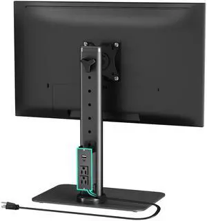 UPGRAVITY Single Monitor Mount with Power Outlet, Freestanding Monitor Stand for 13 inch to 32 inch Flat Curved Screen with Metal Base, 6 Heights Adjustable,Swivel, Tilt, Rotation, Max VESA 100x100mm