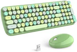 MOFii Wireless Keyboard and Mouse, Ergonomic Full Size Typewriter Keyboard and Mouse Combo for Mac, Windows 7/8/10, Laptop, Desktop, PC, Computer (Green Colorful)