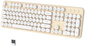 COVEVA Colorful Wireless Bluetooth Keyboard, 2.4G & Dual Bluetooth Multi-Device, Typewriter Retro Round Keycaps 104 Keys Full-Size for PC Laptop Tablet Phone (White Milk-Tea)