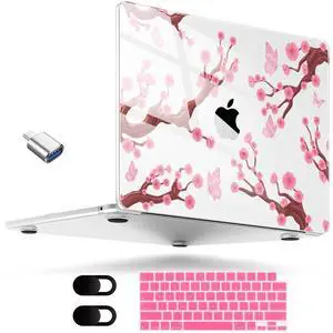 MEEgoodo for MacBook Air 15 inch Case (M4/M3/M2) 2025 2024 2023, Cover Fit Model(A3241/A3114/A2941) for 15.3-inch Laptop, Flexible Shell with TPU Keyboard & Webcam Cover, Blossoming Cherry Flowers