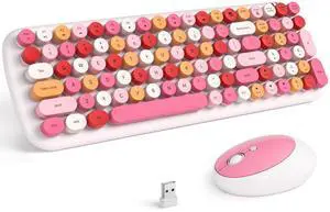 MOFII Wireless Keyboard and Mouse, Typewriter Full Size Keyboard with Number Pad and 2 in 1 USB Connected Mouse for Mac, Windows 7/8/10, Laptop, Desktop, PC, Computer (White Colorful)