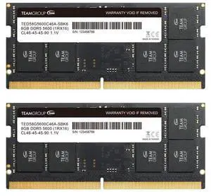 TEAMGROUP Elite SODIMM DDR5 16GB (2x8GB) 5600Mhz (PC5-44800) CL46 Non-ECC Unbuffered 1.1V 262 Pin Laptop Memory Module Ram - TED516G5600C46ADC-S016