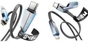 SHEZI 2 Pack Cable Bundle, 2 in 1 USB A/USB C to USB C Cable 240W 5FT with 2 in 1 USB C to USB C/Lightning Cable 240W 5FT Bundle