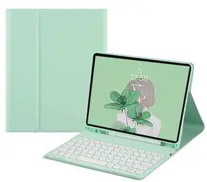 AnMengXinLing Galaxy Tab A9 8.7 Inch Keyboard Case with S Pen Holder, Slim Round Key Cute Candy Magnetically Detachable Wireless Bluetooth Keyboard for SM-X110/X115/X117, Mint Green