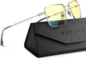 ANYLUV Gaming Glasses, Metal Rectangle Frame Blue Light Glasses Men, Lightweight Eyeglasses Anti Eyestrain & Eye Protection
